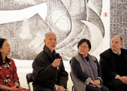 15일 경주엑스포대공원 솔거미술관에서 열린 한국화 브랜딩 컨퍼런스에서 박대성 화백(왼쪽 두번째)이 작품에 대한 이야기를 하고 있다.