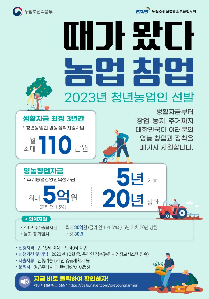 5. 2023년 청년후계농 선발… 내년 1월 27일까지 접수