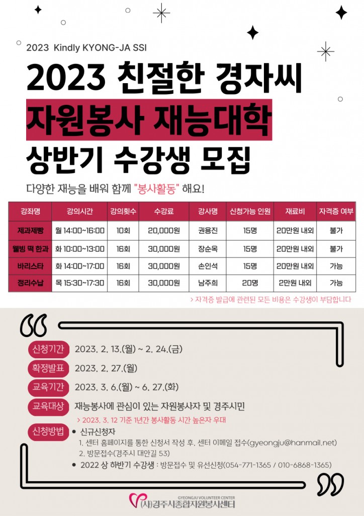 5. 경주시자원봉사센터, 자원봉사 재능대학 상반기 수강생 모집